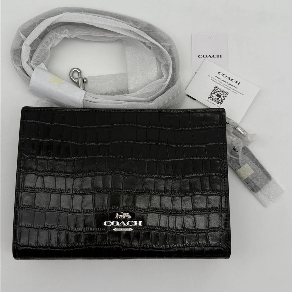 Coach Slim Crossbody Croc Embossed Bag Black